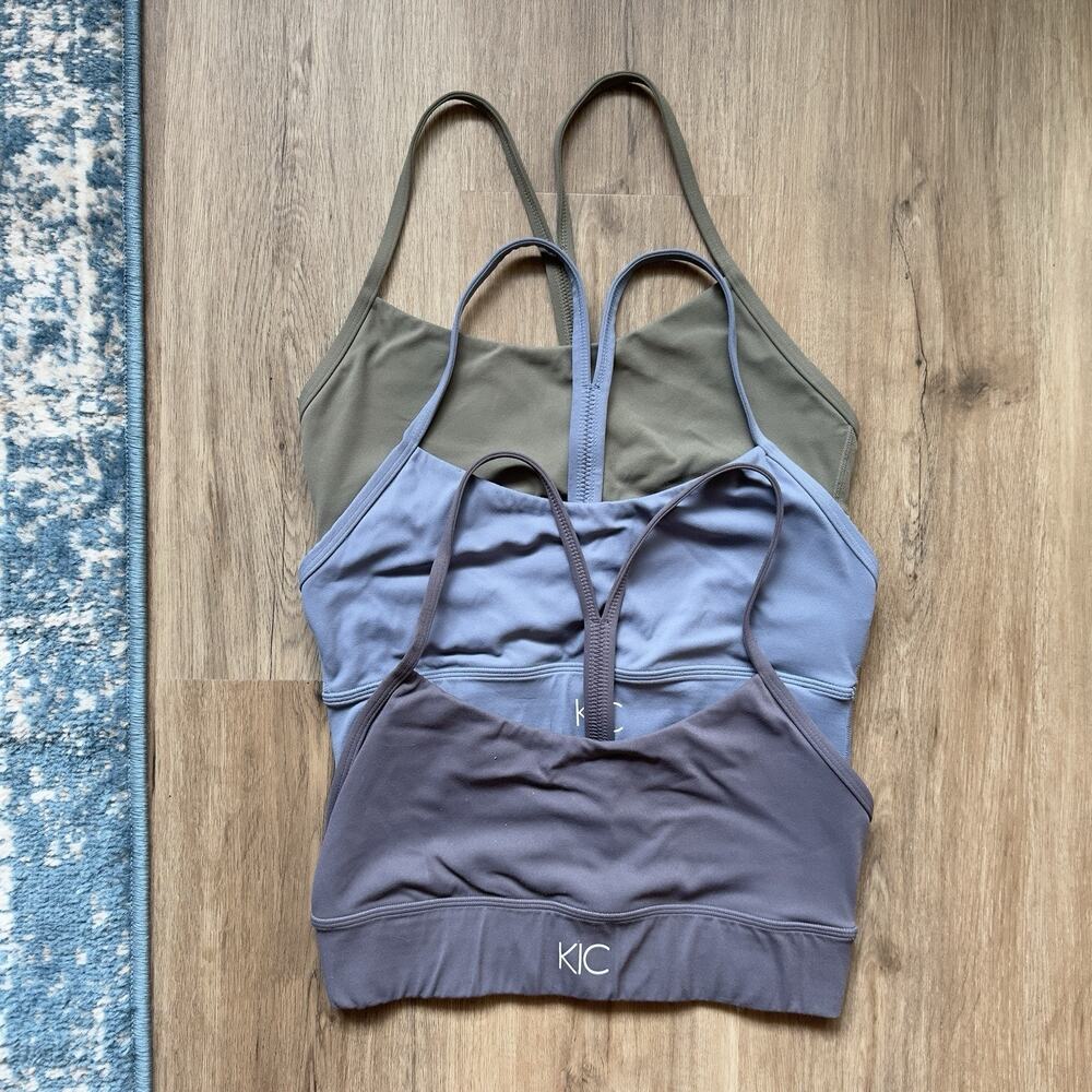 Set of 3 KIC Womens Medium Sports Bras Racerback Gray Olive Excellent Cond